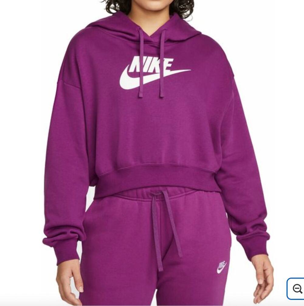 Nike Sportswear Club Fleece Oversize Crop Graphic Hoodie Purple Size Small